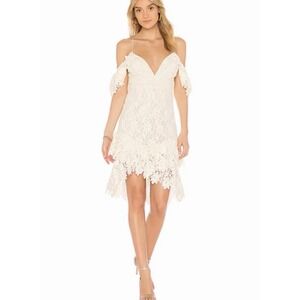 Saylor Dana Dress in White Cream Coated Lace Off the Shoukder Ruffled Size M